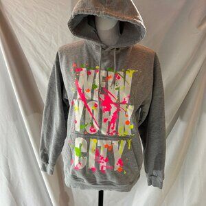 Gray NewYork City WALI USA hoodie Size Small - Neon Splatter Painted Eighties Sw